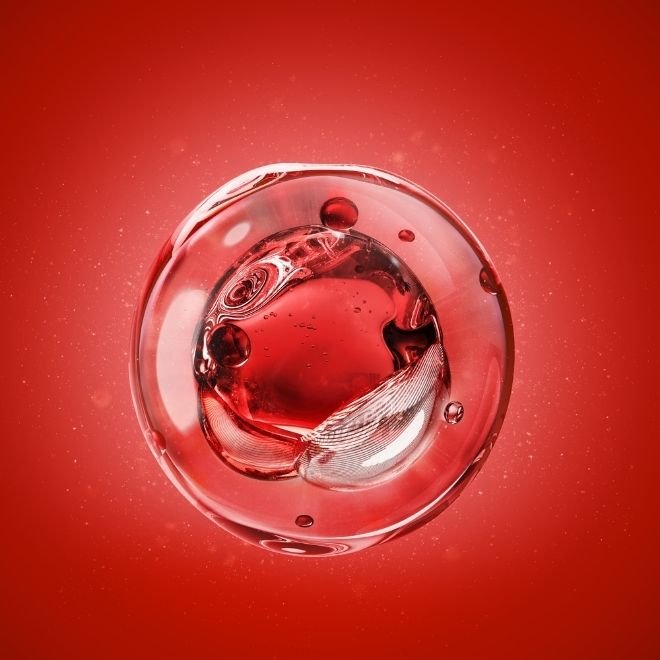 Image d'une molécule sur fond rouge