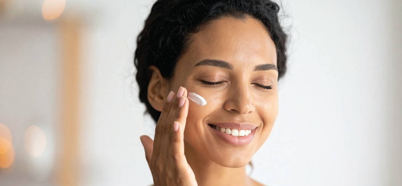 femme appliquant une crème au collagène sur son visage