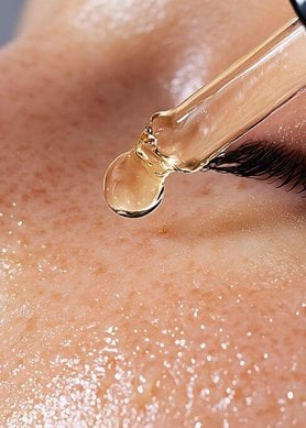Application d'un sérum sur le visage d'une femme