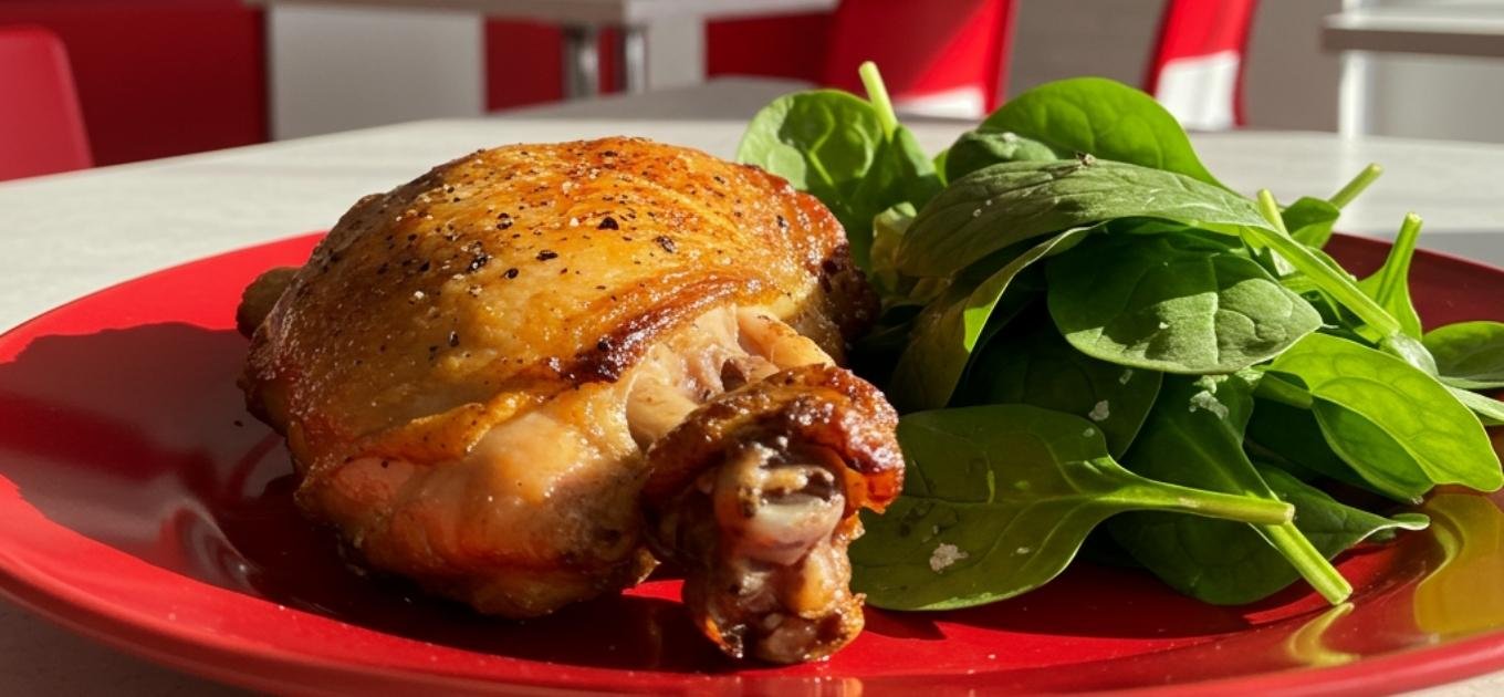 Image d'une assiette avec des épinards et du poulet pour une alimentation pro-collagène